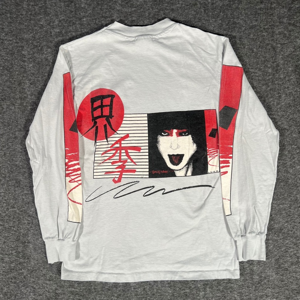 Vintage 80s Hanes Beefy Japanese Kanji Graphic Long Sleeve Pocket Tshirt Medium